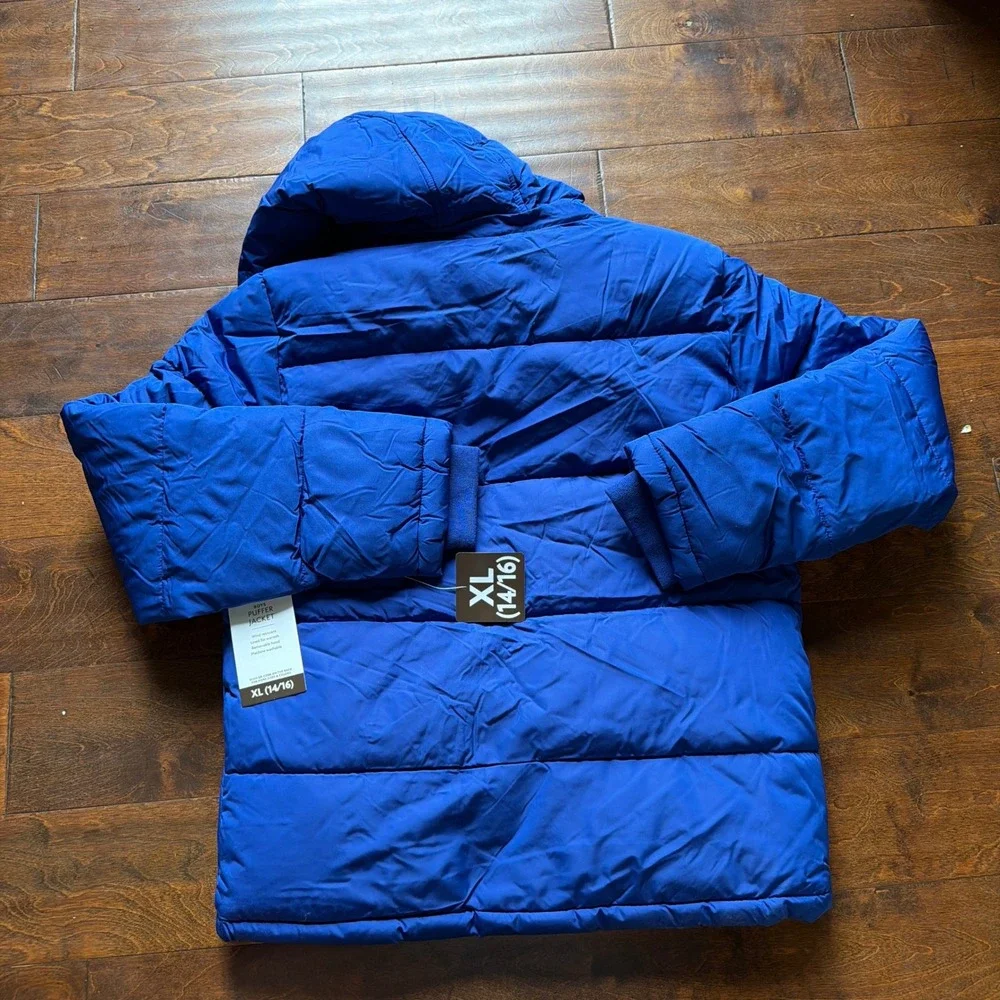 Members Mark Boys Blue Puffer Jacket Removable Hood Sherpa Lined XL 14/16 NEW